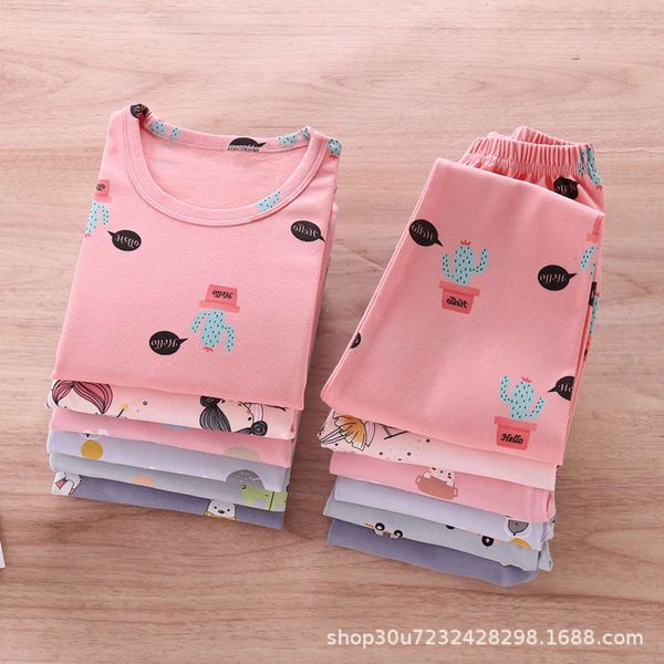 

home suit children's pajamas lycra underpants baby's boys and girls' round neck thin cloth autumn pants x5uw, Blue;red