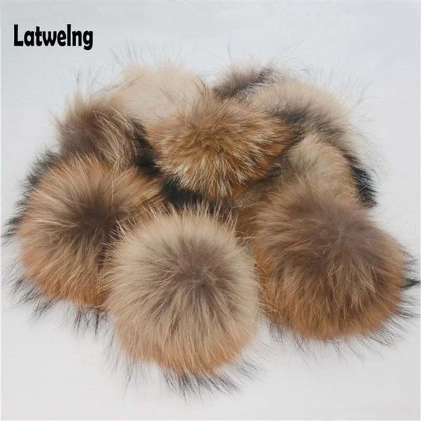 

beanie/skull caps wholesale 5 pieces/lot large raccoon fur pompom winter diy 13cm-15cm pompoms for women beanies hats girls, Blue;gray