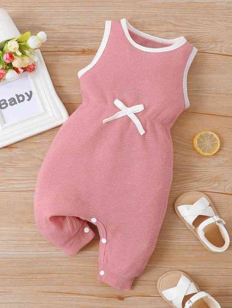 

baby contrast binding bow front romper she, Blue