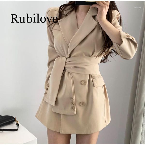 

women's suits & blazers rubilove 2021 autumn winter women's sashes lace up formal long jackets notched outerwear england style lad, White;black