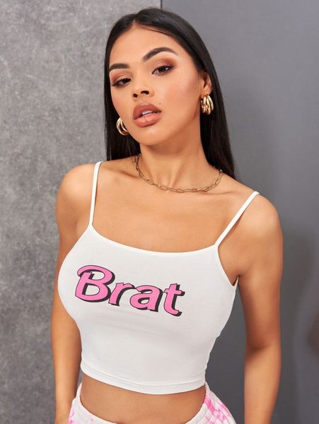 

letter graphic crop cami 29dh#, White