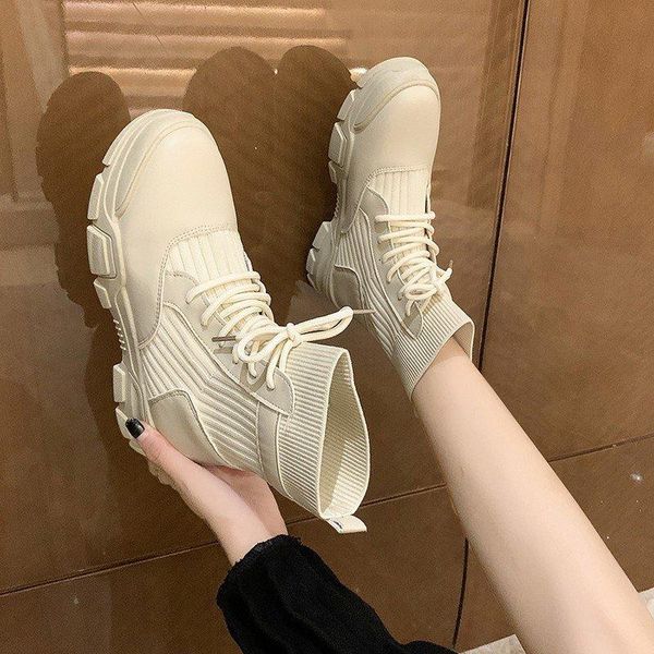 

shoes women's boots autumn boots-women flat heel lace up round toe booties ladies rock 2020 rubber lolita med ankle cotton, Black