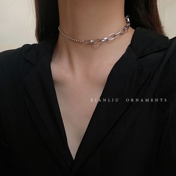

exaggerated necklace female fashion net red minority design sense hip hop accessories ins cool neck chain, Silver