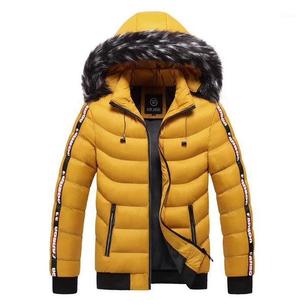 

men's parka side striped thicken warm jackets coats 2020 winter new hooded windproof parkas jacket windbreak outwear1, Black