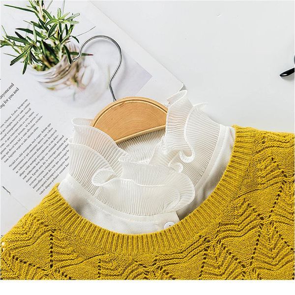 

women sweet layer agaric ruffles stand false fake collar detachable collar button down half-shirt women clothes acc jllueo, Blue;red