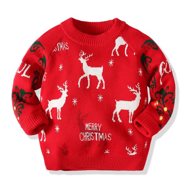 

children's jacquard elk sweater soft double christmas seri dign, Blue