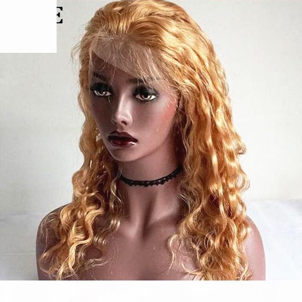 

180% density 27 honey blonde 13x6 lace front human hair wigs water wave golden wigs remy preplucked with baby hair for women, Black