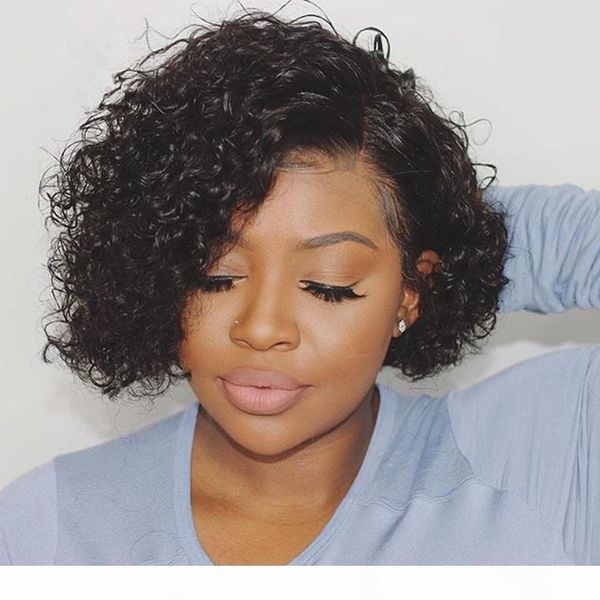 

hd curly bob lace front 4x4 lace closure wig short human hair wig lace front human hair wigs pixie cut wig 250 density, Black;brown