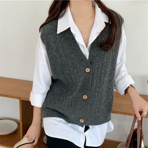 

qoerlin preppy single breasted knit vest spring autumn sleeveless sweater vest women knitted crop casual waistcoat outwear y201128, White;black