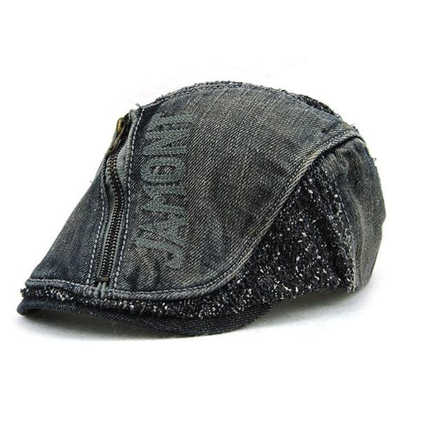 

berets 2021 lady fashion zipper pure cotton beret hat men spring summer and autumn sboy cap big size denim ivy 56-60cm, Blue;gray