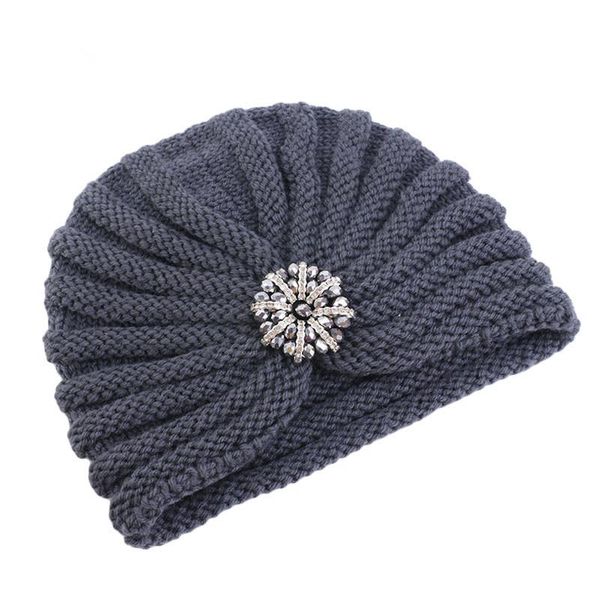 

beanie/skull caps ldslyjr 2021 the solid color bohemia turban cap 3 colors knitting crystal winter hat for women 75, Blue;gray