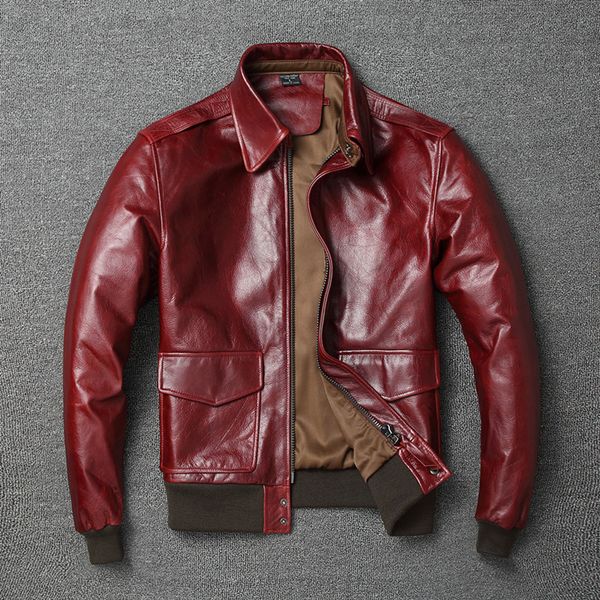 

vintage mens classic casual genuine leather jacket,quality men flight clothes. leather coat.wholesales lj201029, Black