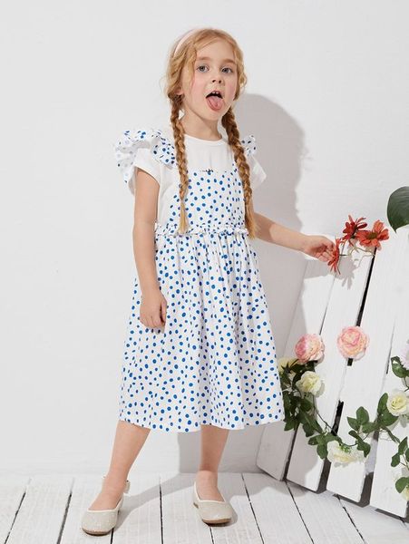 

toddler girls ruffle trim open back dalmatian dress she, Red;yellow