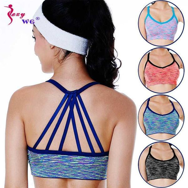 

sexywg coss-back yoga bra sports women strappy sports bras crop gym shirt push up brassiere padded athletic vest sportswear1, White;black
