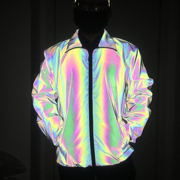 

men's jackets 2021 spring autumn men reflective long sleeve casual coats colorful night light outwear clothes veste homme, Black;brown
