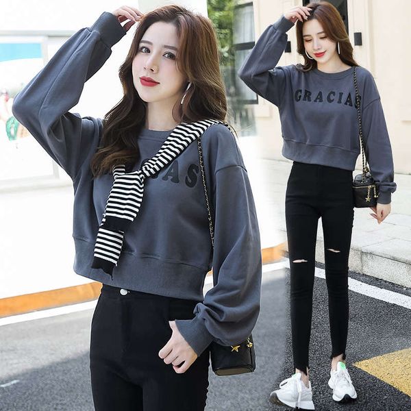 

fried street short sweater women's new autumn and winter design relaxed korean version of small foreign style clothes, Black
