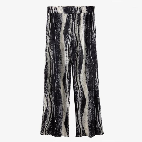 

superaen elastic waist tie-dye pleated straight-leg pants women's loose slimming high waist drape casual women pants1, Black;white