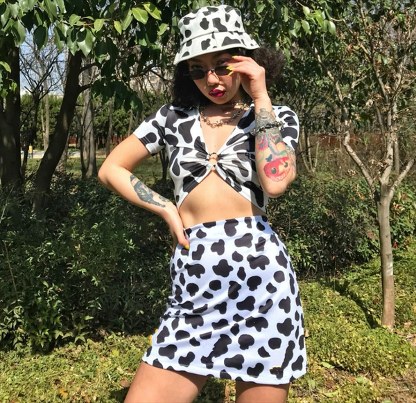 

женщины вскользь два частей костюмов нижних crop топа и юбка set молочная корова печати sexy 2 piece set streetwear bodycon matching наборов, Gray