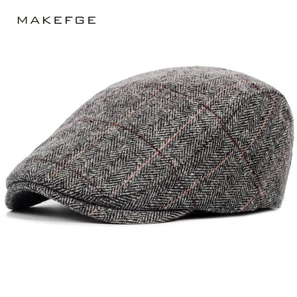 

berets 2021 spring autumn men cap hats british western style wool advanced flat ivy classic vintage striped beret, Blue;gray