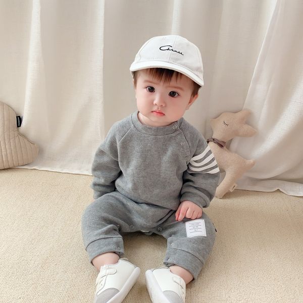 

new gray baby boy romper clothes 0-24m newborn girl rompers cotton long sleeve jumpsuit outfit clothes hat for kids baby onesies autumn, Blue