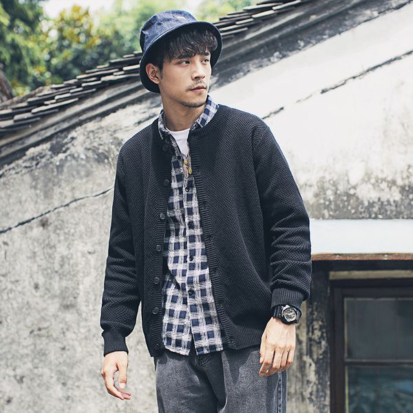 

mens fashion college knitted coat spring autumn slim sweater cardigan crew neck solid color males cardigan coat clothing, Black;brown