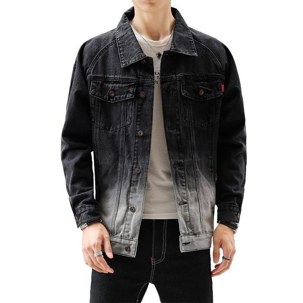 

jaqueta jeans masculina new casual korean version chamarra de mezclilla para hombre multi-pocket gradient slim fit jaqueta jeans, Black;brown