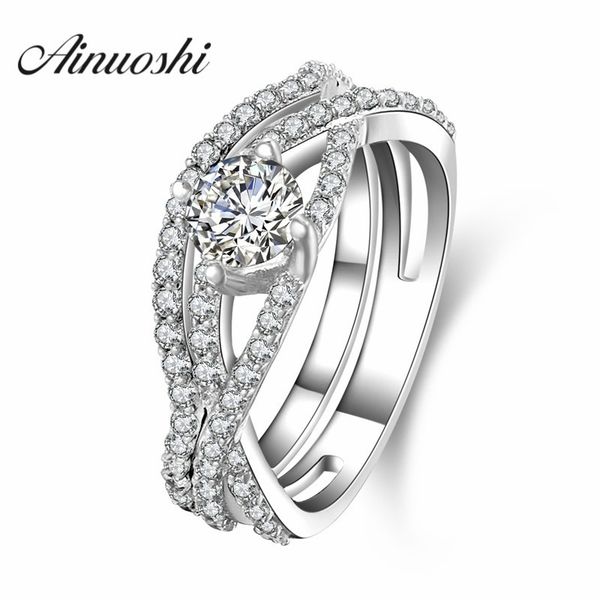 

ainuoshi 0.5 carat simulated round cut ring fashion 925 sterling silver anniversary engagement 4 prongs twisted jewelry ring set y200106, Slivery;golden