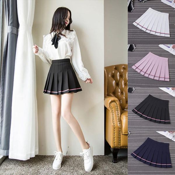 

слиссированная юбка колледжа harajuku preppy стиль клетки юбки мини милые японские школьные формы женские женские юбки jupe kawaii saia fald, Black