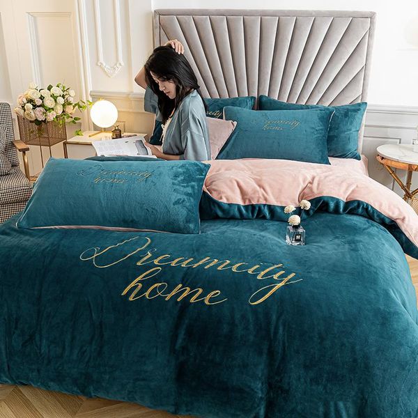 

bedding sets set home duvet cover bed linen and pillowcase winter warm velvet quilt sheet double couple  bedspread 220x240