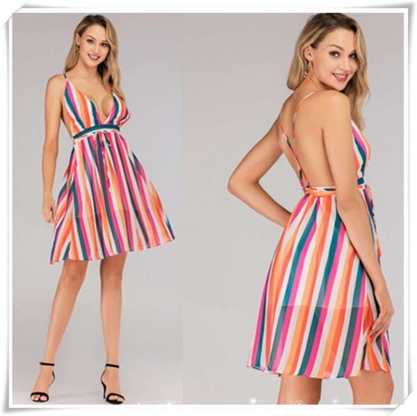 

summer 2020 women's new deep v-neck suspender backls digital printed chiffon drs, Black;gray