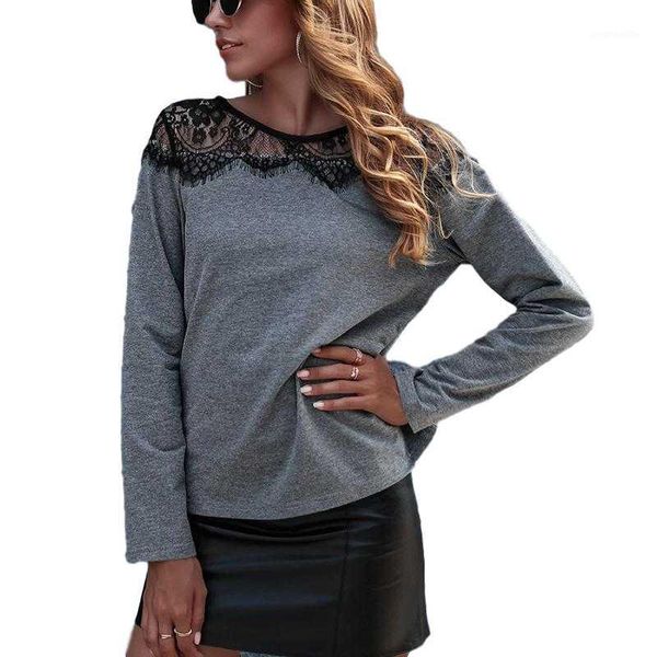 

lace patchwork long sleeve shirt women round neck woman tshirts graphic tee kawaii clothes y1216a1, White