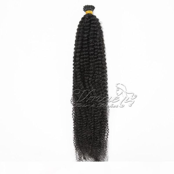 

vmae cuticle aligned indian raw virgin pre bonded human hair keratin stick prebonded 4a afro kinky curly i tip extensions, Black