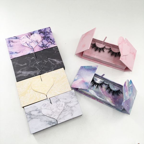 

wholesale 5d eyelash packaging heart shape marble glitter lash box for 25mm 27mm dramatic lashes without lashes