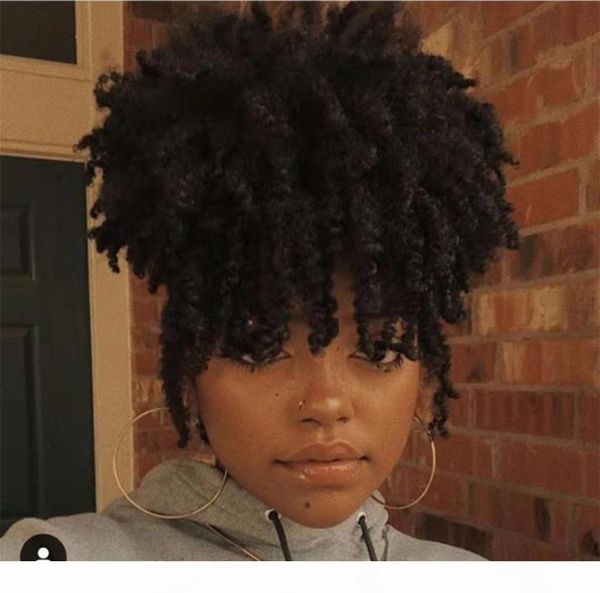 

african american afro kinky curly human hair ponytail extensions brazilian virgin hair 120g kinky curly drawstring pony tail fast shipping, Black
