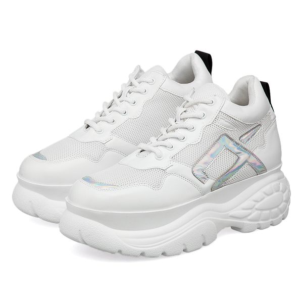 

fashion women platform sneakers high white casual sneakers for ladies thick leather chunky sports shoes female tennis mesh 201109, Black