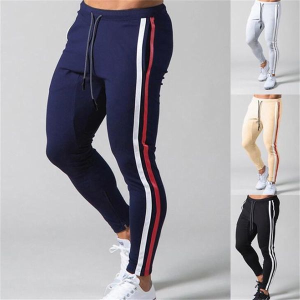 

striped running pants men joggers sport pencil pants hiking sweatpants gym fitness training jogging men workout trousers, Black;blue