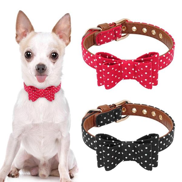 

cute puppy dog cat collar leather bowknot pet dog collar adjustable puppy collars for small medium dogs chihuahu wmttdj