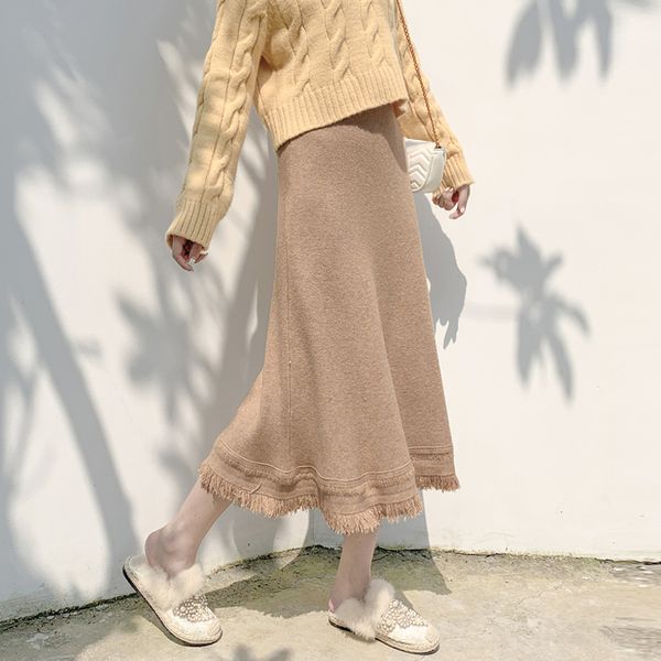 

gigogou thick warm women knitted skirt autumn winter drape a line skirts elastic high waist sweater midi skirt black gray skirts 1014