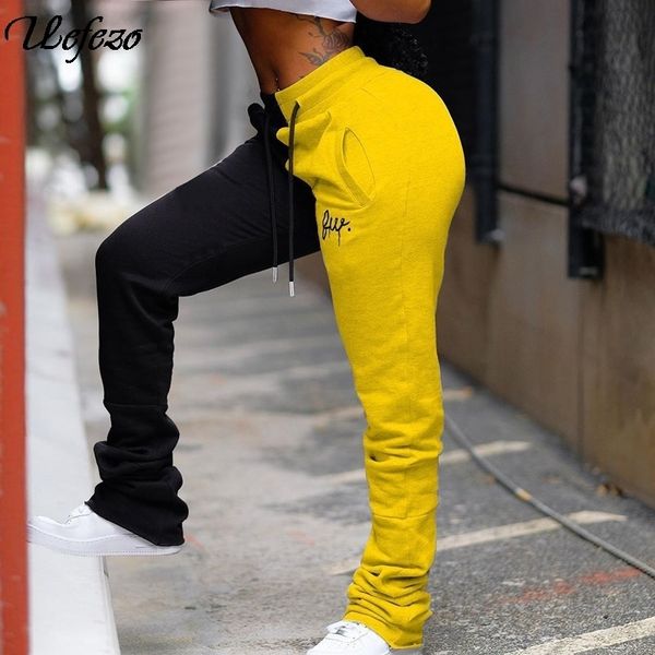 

uefezo stacked sweatpants women streetwear joggers patchwork colored pants embroidery high waist pants casual trousers female 201111, Black;white
