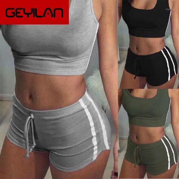 

2pcs women fitness stretch racerback tank + short pants suit elastic bra sets bodycon clothing sports suit1, White