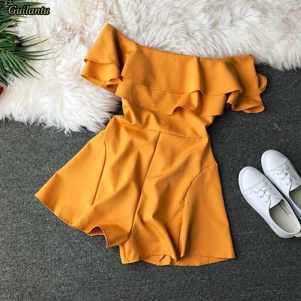 

guilantu summer ruffles beach playsuits women short sleeveless off shoulder backless clubwear wide leg rompers jumpsuit1, Black;white