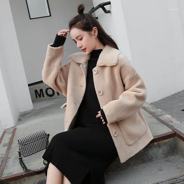 

particles velvet fur coat female integrated new winter women's brief paragraph sheep sheared lamb fur coat1, Black;brown