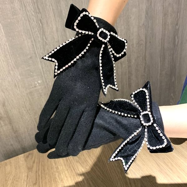 

gloves women cashmere touch screen gloves winter warm big ribbon bow thinker female fingerless mittens wrist guantes 201020, Blue;gray