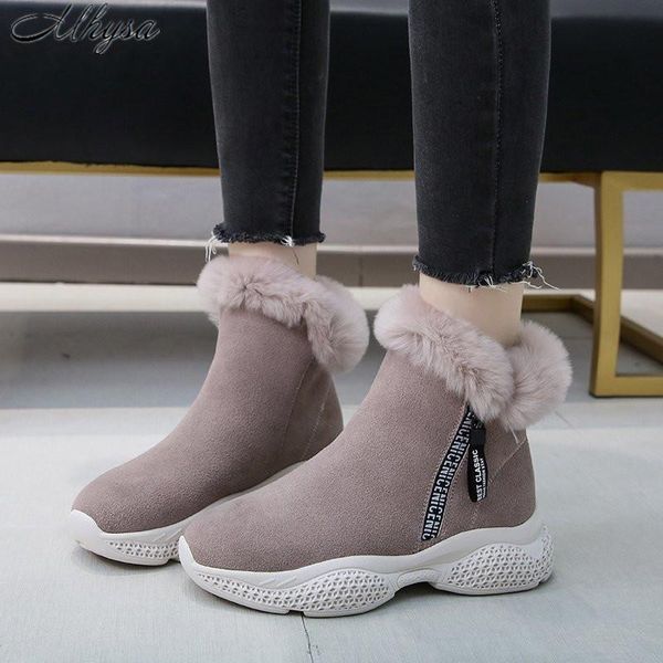 

snow boots women' 2020 autumn winter new mid-platform with cotton shoes round toe side zipper plus velvet women's boots w526, Black