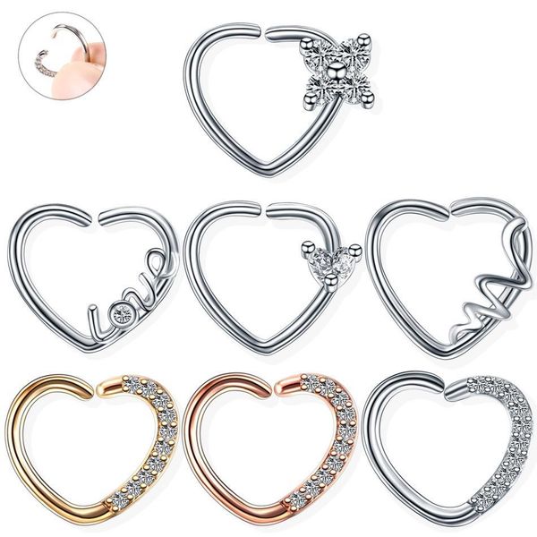 

1pc ear lobe daith helix tragus cartilage rook piercings hoop heart shape nose hoop rings 16g conch earrings piercing jewelry q jllihz, Silver