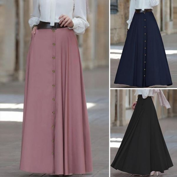 

2020 spring women long skirt office lady high waist a line maxi skirts vintage faldas mujer casual jupe femme plus size, Black