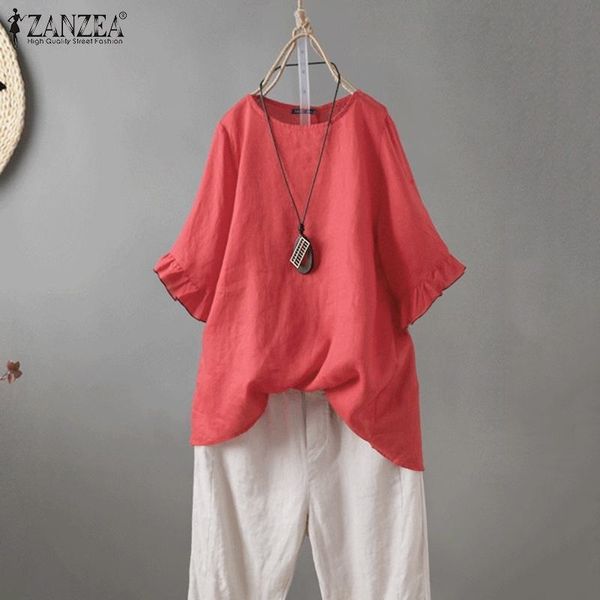 

elegant ruffle shirts women's summer blouse zanzea casual flare sleeve work blusas female cotton tunic plus size 5xl y200622, White