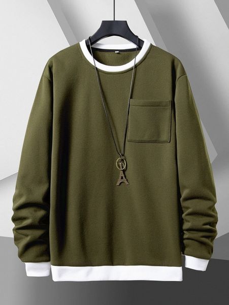 

men contrast trim pocket patched sweatshirt u59h#, Black