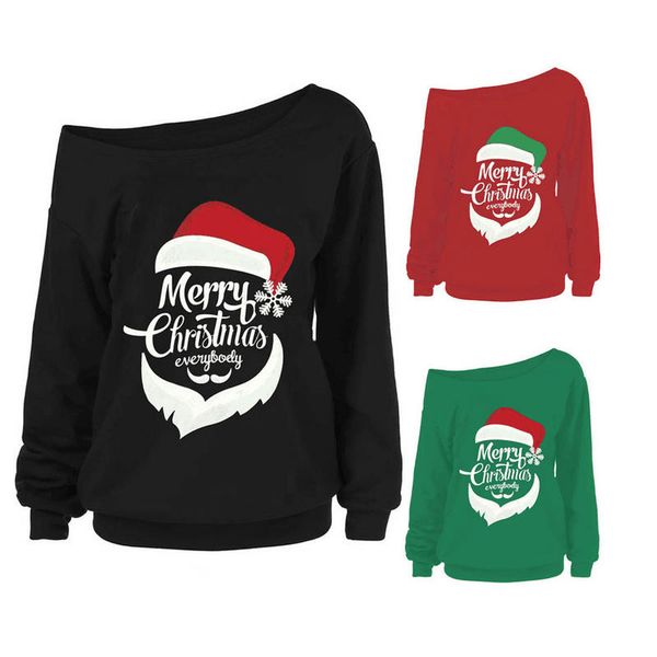 

womens autumn and winter casual long sleeves sweatshirts round neck tunics comfort loose santa claus printing plus size jumpers, Black