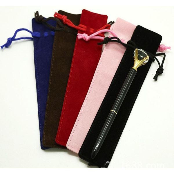 

eco-friendly pencil velvet pen holder single pencil case with rope for rollerball fountain ballpoint pens school offi jllsrh lucky2005